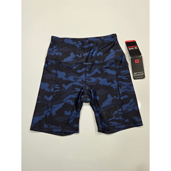 Tapout Pants - WWE Tapout Medium Blue‎ Camo High Waist Pocket Bike Shorts Womens Activewear